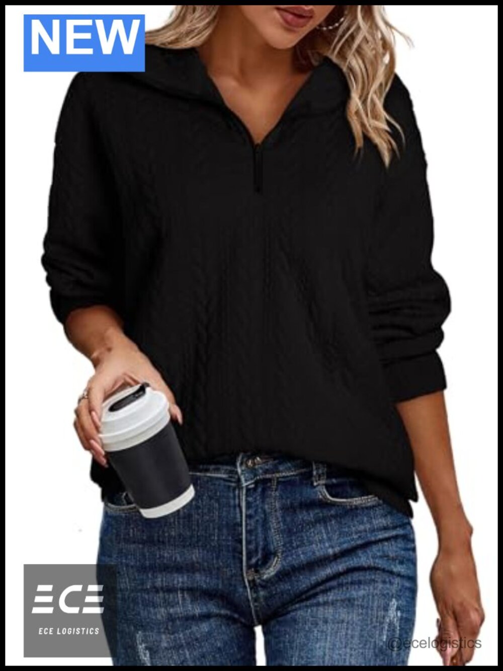 Textured Quarter Zip Pullover Sweatshirt with Pockets Long Sleeve Casual